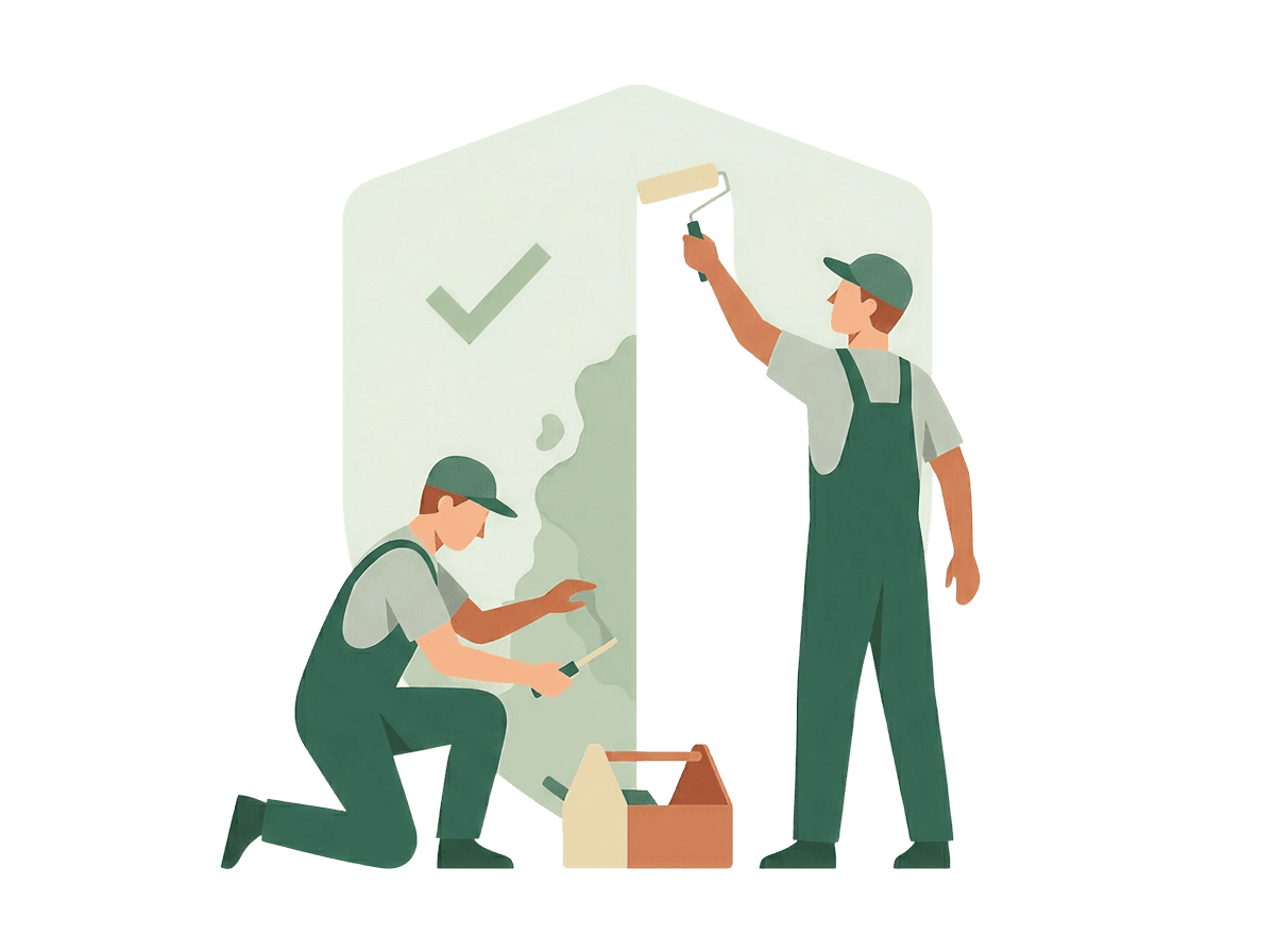 Deux artisans peintres intervenant pour réparer un dégât des eaux